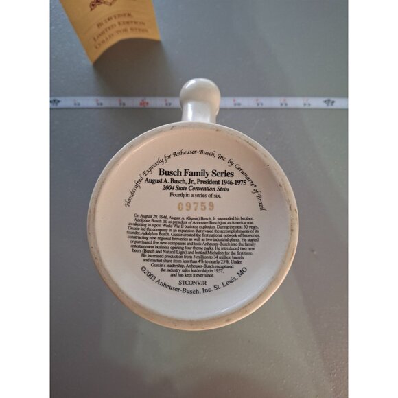 Vtg Budweiser Limited Edition Stein August A. Busch Jr. Anheuser-Busch Inc. COA - Picture 8 of 11